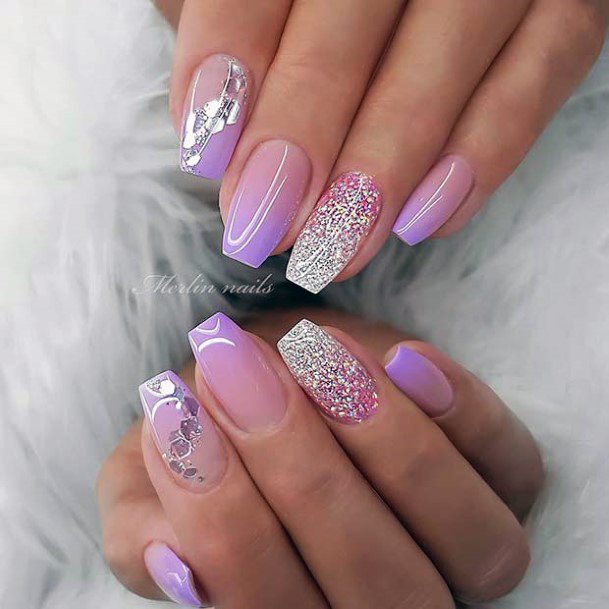 Girls Glamorous Pink Ombre With Glitter Nail Inspiration