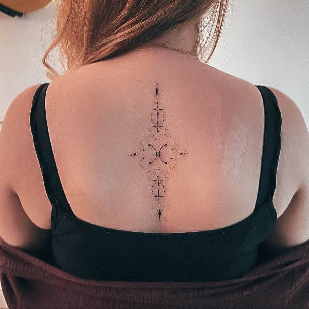 Girls Glamorous Pisces Tattoo Inspiration Spine Geometric