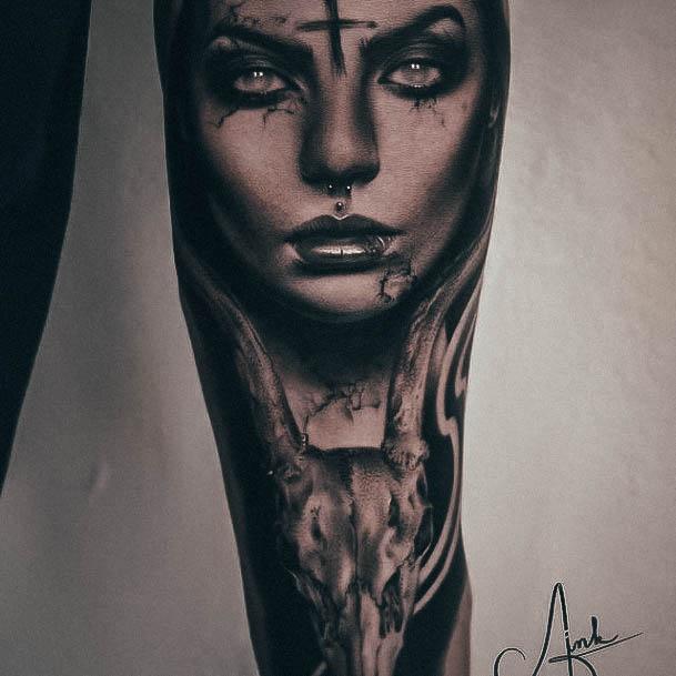 Girls Glamorous Portrait Tattoo Inspiration