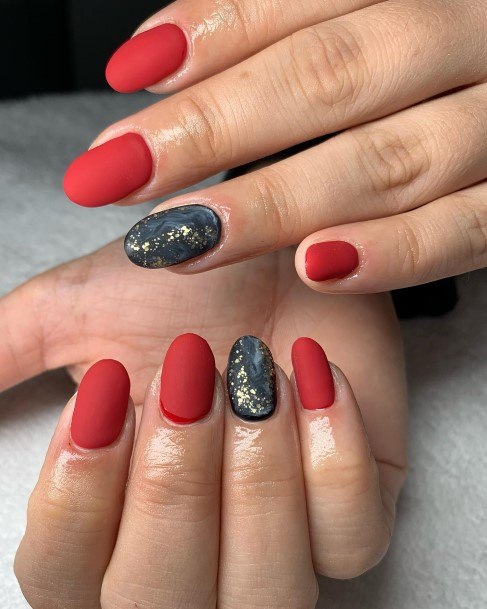 Girls Glamorous Red And Black Matte Nail Inspiration