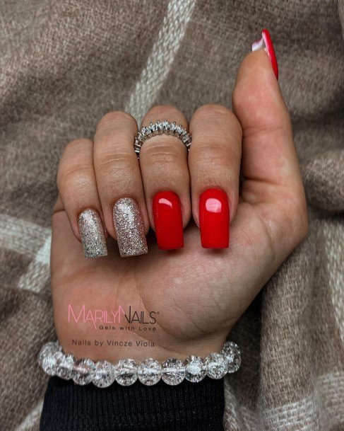 Girls Glamorous Red And Silver Nail Inspiration