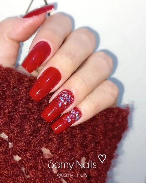 Girls Glamorous Red Glitter Nail Inspiration