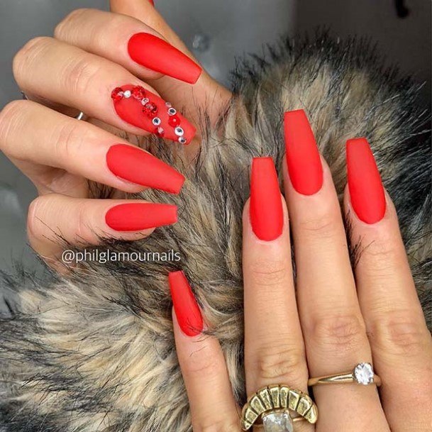 Top 100 Best Red Nails With Diamond Rhinestones For Women - Bling ...