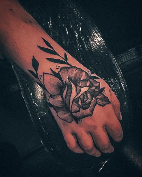 Girls Glamorous Rose Hand Tattoo Inspiration