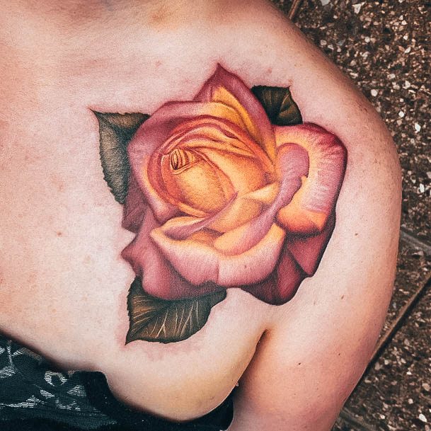 Girls Glamorous Rose Shoulder Tattoo Inspiration