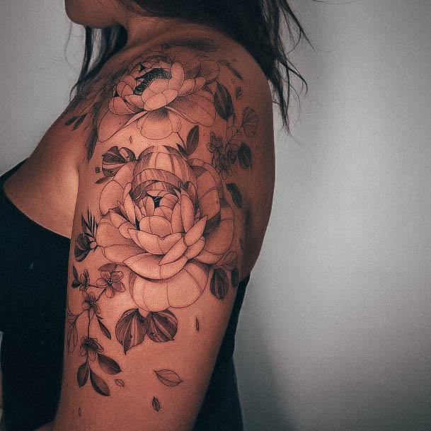 Girls Glamorous Rose Sleeve Tattoo Inspiration