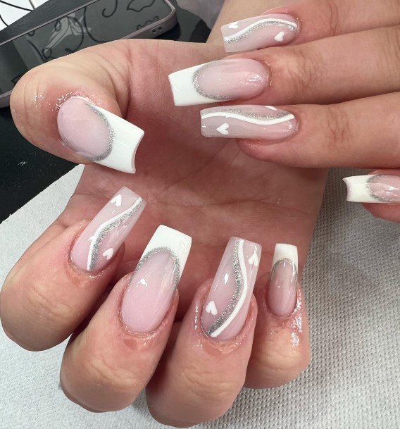 Girls Glamorous Silver French Tip Nail Inspiration