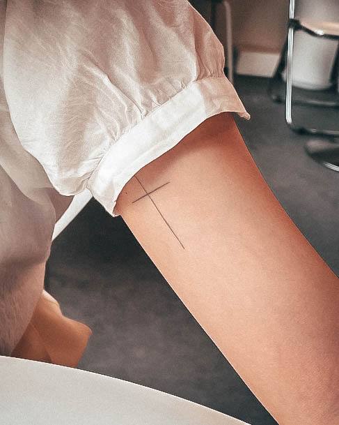 Girls Glamorous Small Cross Tattoo Inspiration