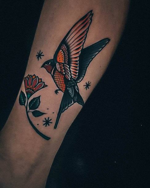 Girls Glamorous Small Sparrow Tattoo Inspiration