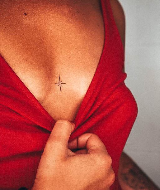 Girls Glamorous Star Tattoo Inspiration Chest Boobs