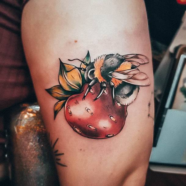 Girls Glamorous Strawberry Tattoo Inspiration