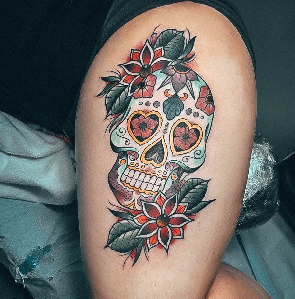 Girls Glamorous Sugar Skull Tattoo Inspiration