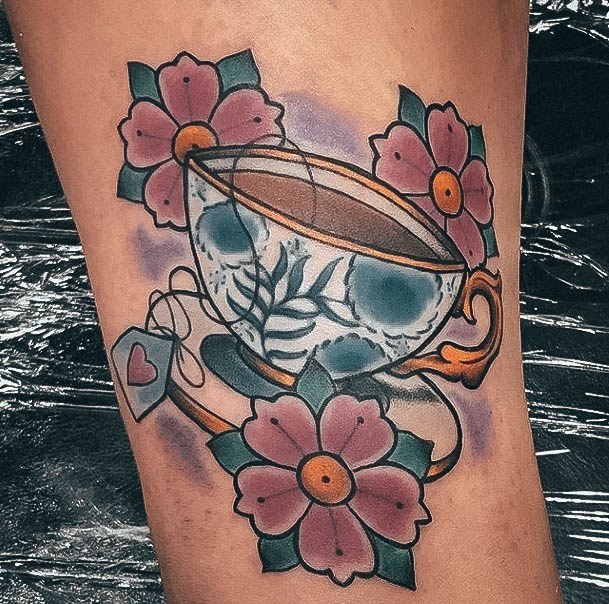 Girls Glamorous Tea Cup Tattoo Inspiration