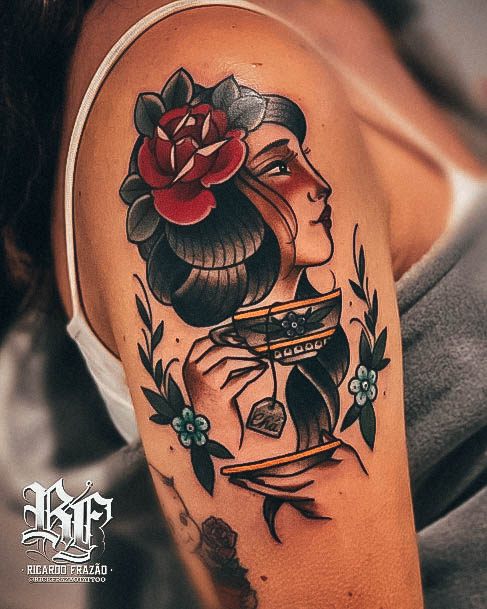 Girls Glamorous Tea Tattoo Inspiration