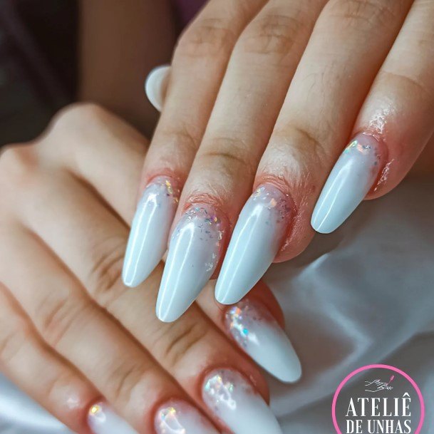 Girls Glamorous White Almond Shaped Nail Inspiration