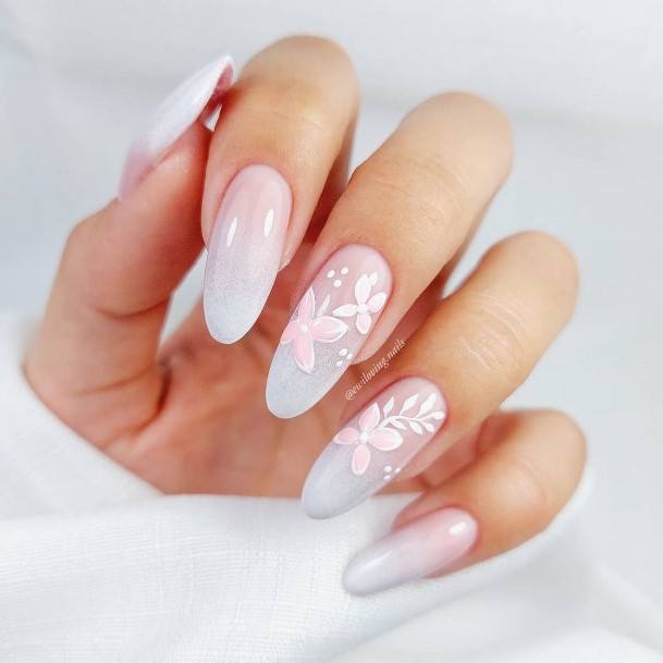 Girls Glamorous White With Flowers Nail Inspiration