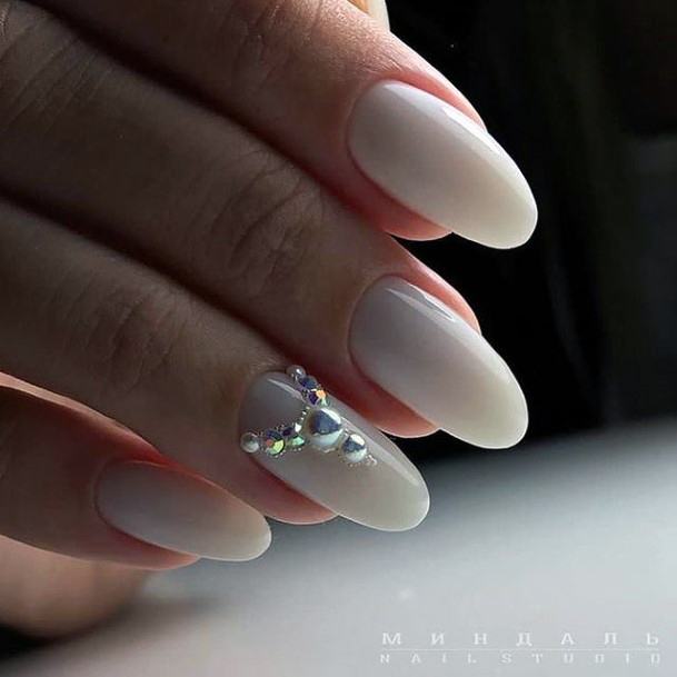 Girls Glamorous White With Rhinestones Nail Inspiration