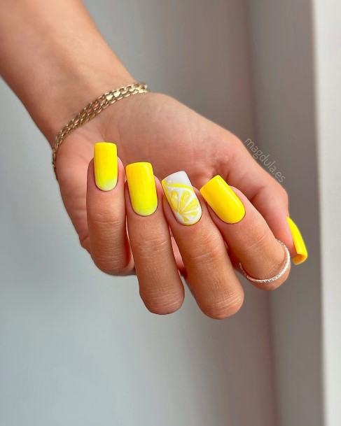 Girls Glamorous Yellow Square Nail Inspiration