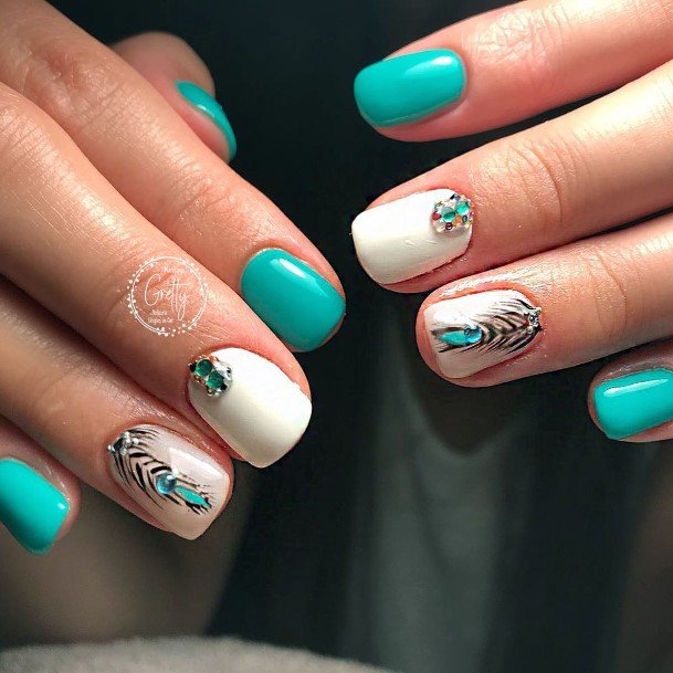 Girls Green And White Nail Designs