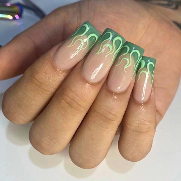 Girls Green French Tip Nail Art Ideas