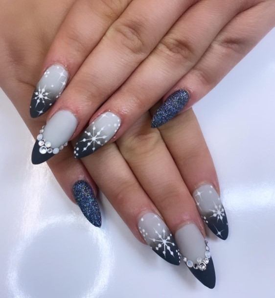 Girls Grey With Glitter Fingernails Designs