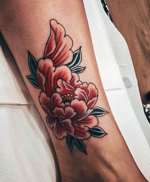 Girls Japanese Tattoo Ideas Flower Red Ink