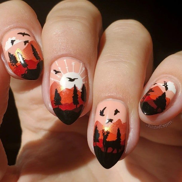 Girls Landscape Fingernails Designs