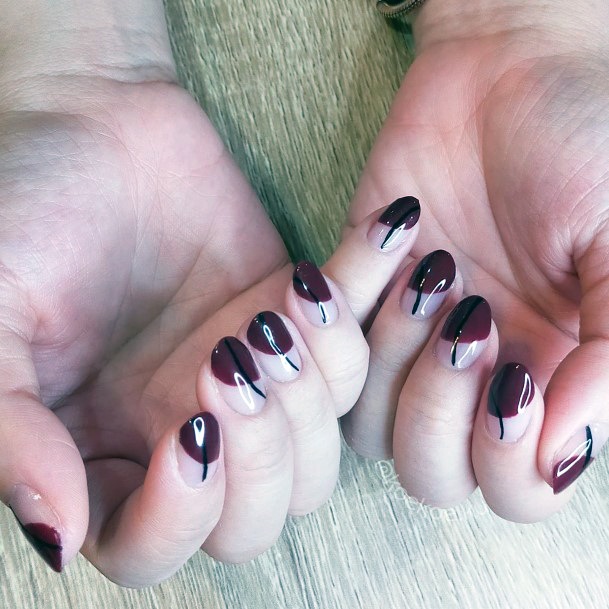 Girls Maroon And Black Fingernails Designs