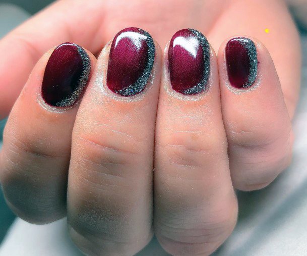 Girls Maroon And Silver Nail Art Ideas