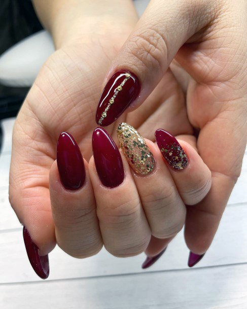 Girls Maroon Glitter Fingernails Designs