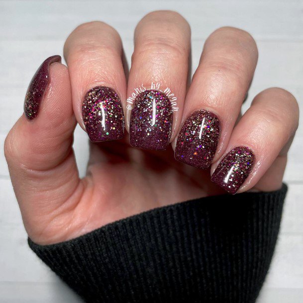 Top 100 Best Maroon Glitter Nails For Women - Sparkling Fingernail Ideas