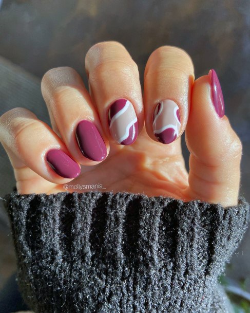 Girls Maroon White Nail Art Ideas