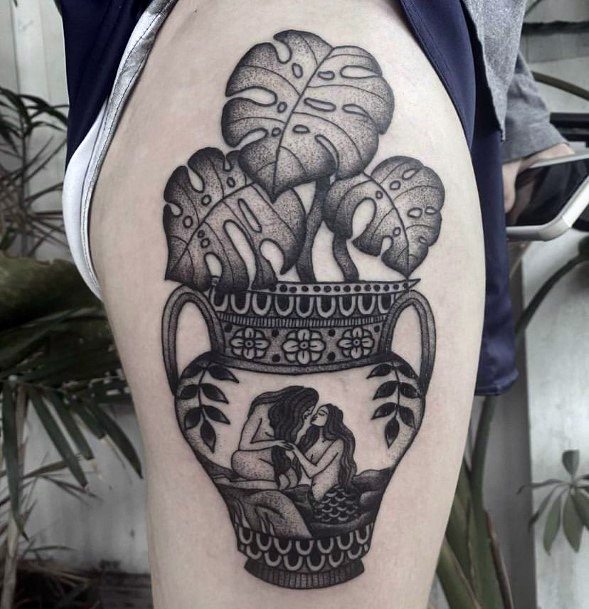 Girls Monstera Tattoo Designs