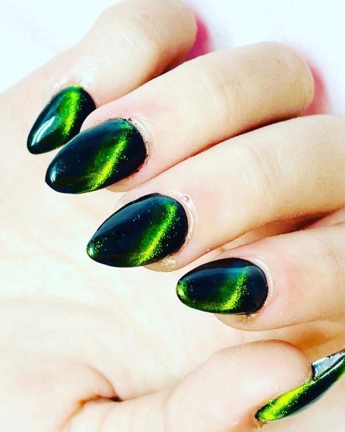 Girls Nails With Black And Green