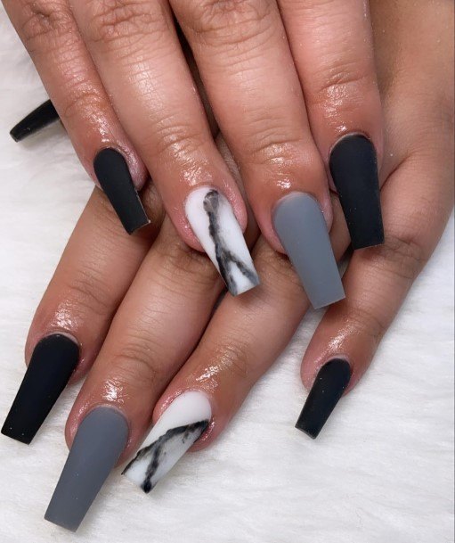 Girls Nails With Black And Grey