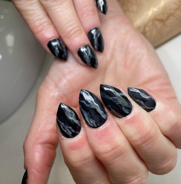 Girls Nails With Black And White Marble