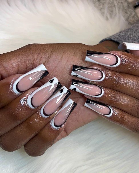 Girls Nails With Black And White