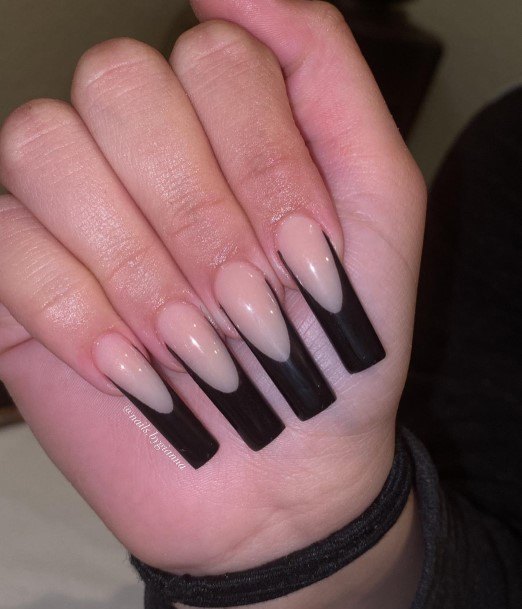 Girls Nails With Black French Tip