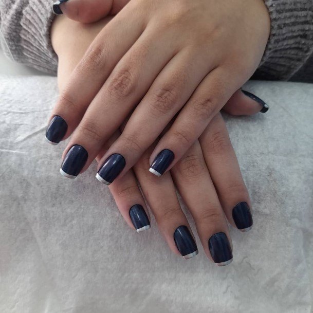 Girls Nails With Blue And Silver