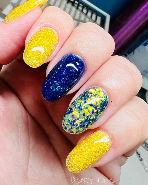 Girls Nails With Blue And Yellow