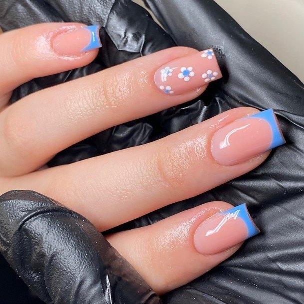 Girls Nails With Blue French Tip