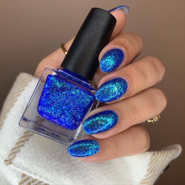 Girls Nails With Blue Glitter