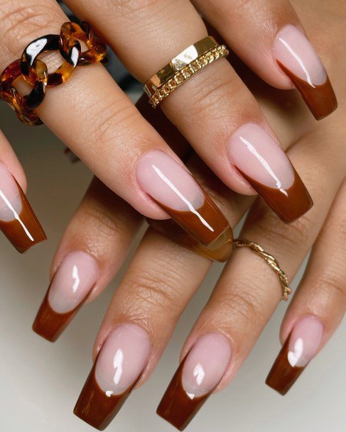 Girls Nails With Brown French Tip