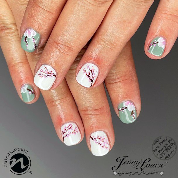 Girls Nails With Cherry Blossom Sakura