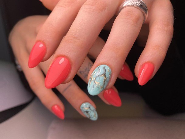 Girls Nails With Coral