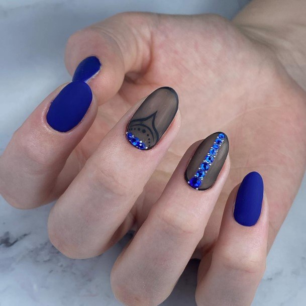 Girls Nails With Dark Blue Matte