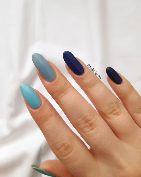 Girls Nails With Dark Blue Ombre