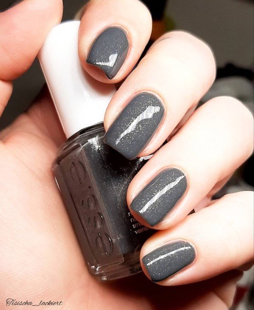 Girls Nails With Dark Grey