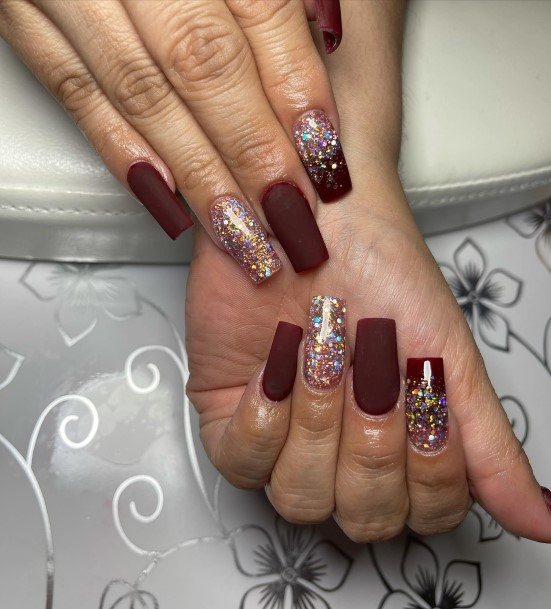 Girls Nails With Dark Maroon