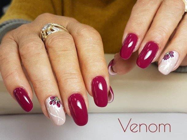 Girls Nails With Dark Red